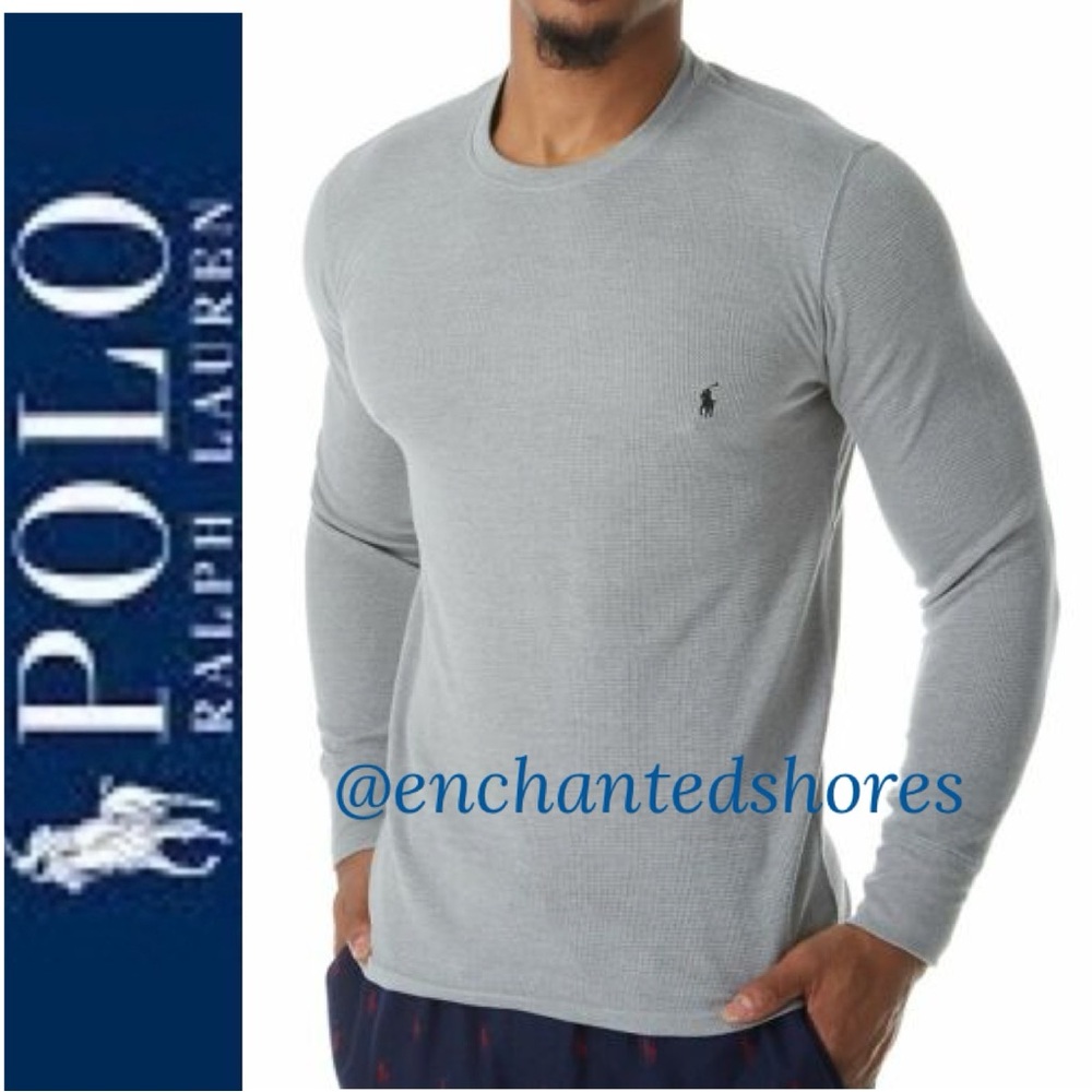 Polo Ralph Lauren Waffle Knit Pullover Crewneck Jersey Long Sleeve Gray Large